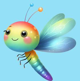 Regenbogenfarbiges Glühwürmchen mit großem Kopf und Flügel