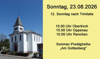 Quelle: Annette Wohlfeil /Alexander Kinsvater Plakat: links Kirche von Renchen rechts auf gelben Hintergrund der Hinweis zum nächsten Gottesdienst