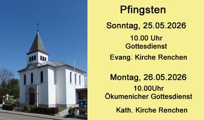 Quelle: Annette Wohlfeil /Alexander Kinsvater Plakat: links Kirche von Renchen rechts auf gelben Hintergrund der Hinweis zum nächsten Gottesdienst