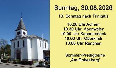 Quelle: Annette Wohlfeil /Alexander Kinsvater Plakat: links Kirche von Renchen rechts auf gelben Hintergrund der Hinweis zum nächsten Gottesdienst